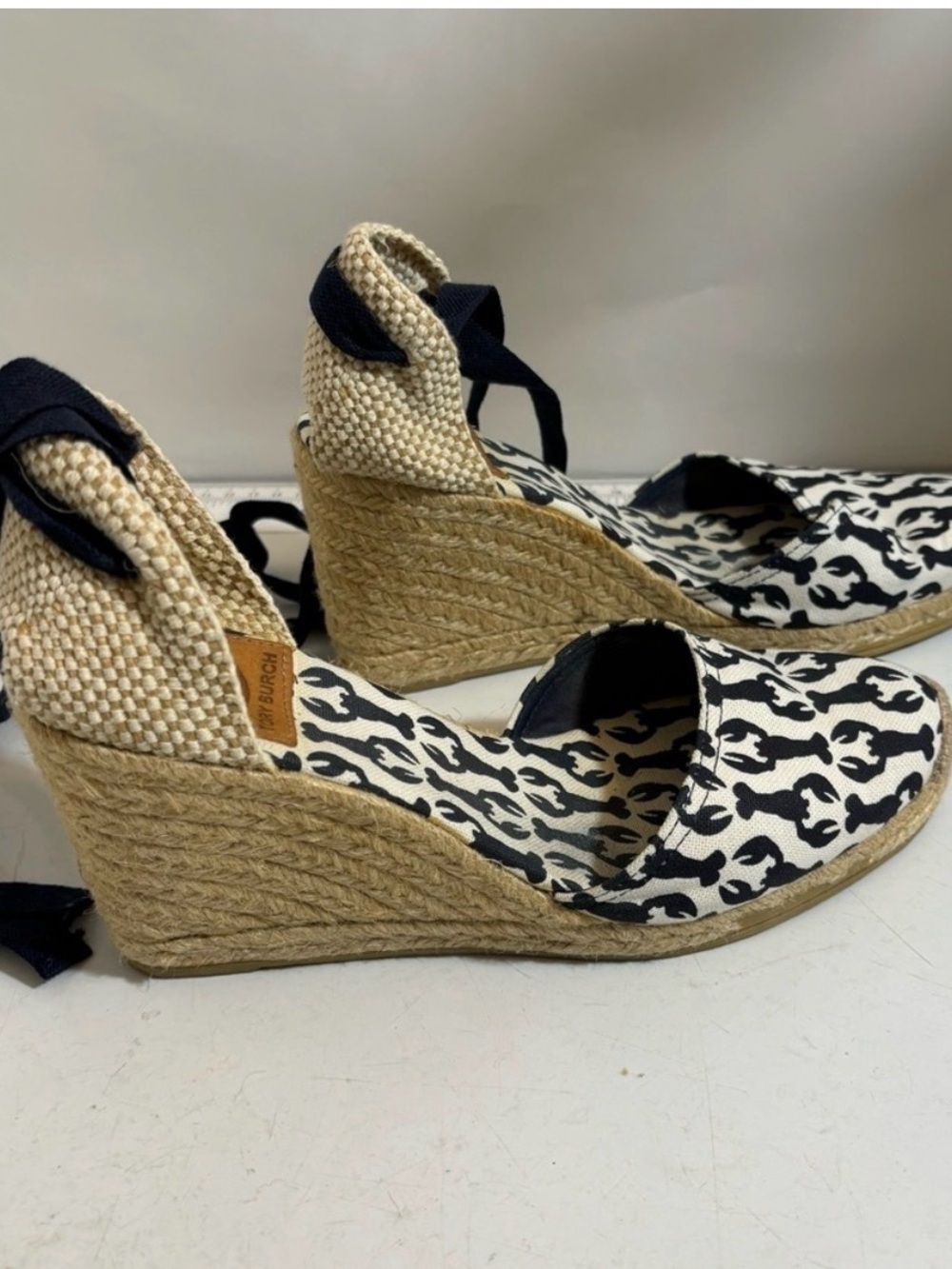 Tory Burch Black & White Patterned Espadrille Wedge Sandals